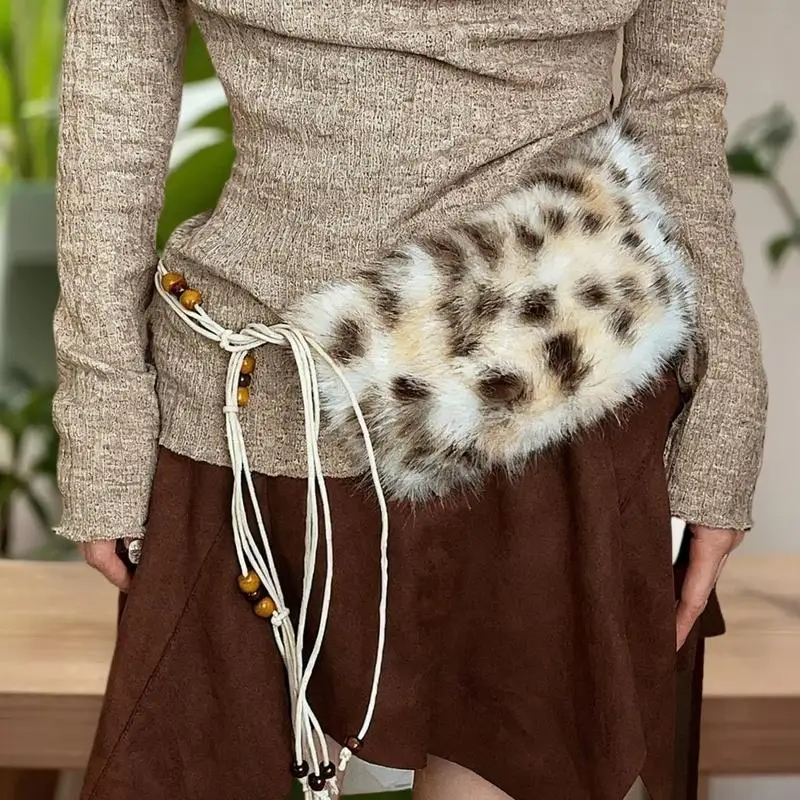 New Y2K Leopard Furry Fur Belt Vintage Gothic Imitation Belts Sexy HipHop Waistband Jeans Pants Decor Belt