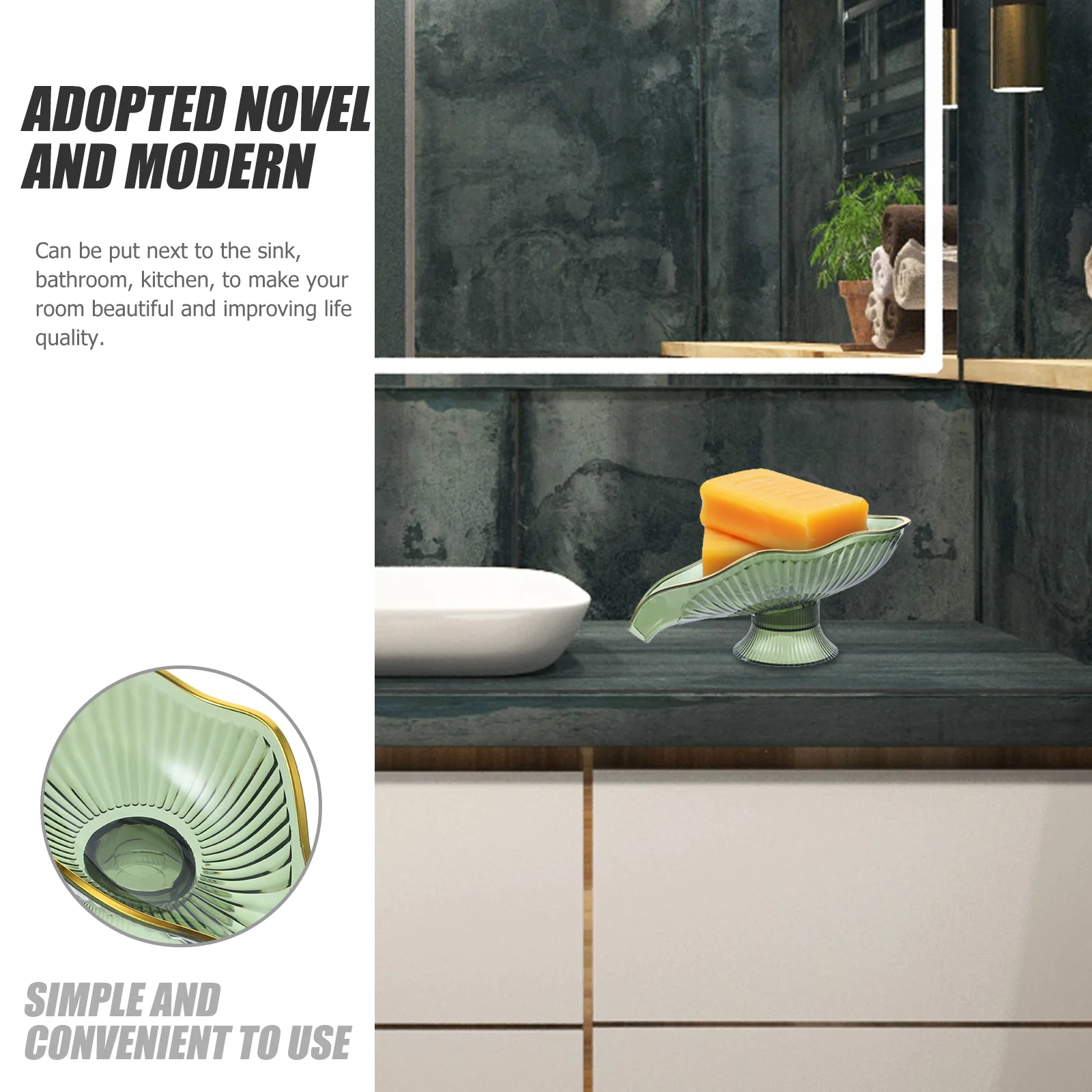 

Self Draining Soap Dish Transparent Gold Edge Lotus Design Bathroom Kitchen Plastic Container Decorative Tray Easy Clean Stable