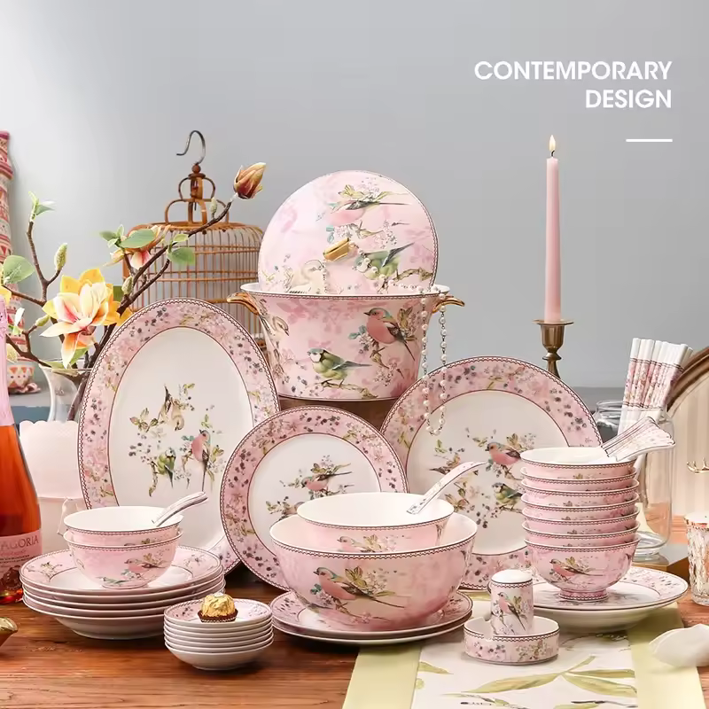 Luxury Dining Room Dinnerware Sets Home Christmas Kitchen Bone China Dinnerware Plates Guests Bajillas De Cocina Dinner Sets