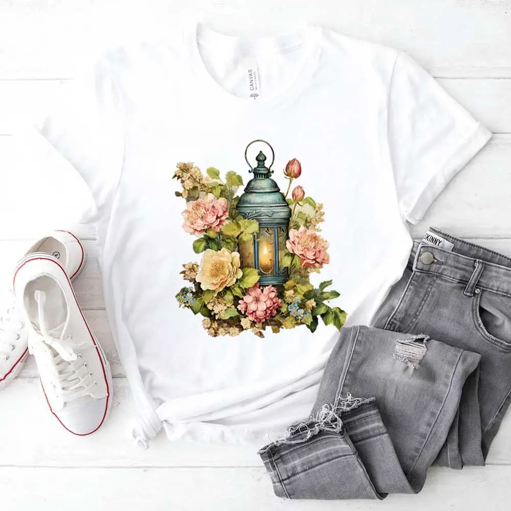 Floral Lantern Iron-on Transfer For Clothing DIY A-Level Washable T-shirts Thermal Stickers Retro Chic Design Patches Appliqued