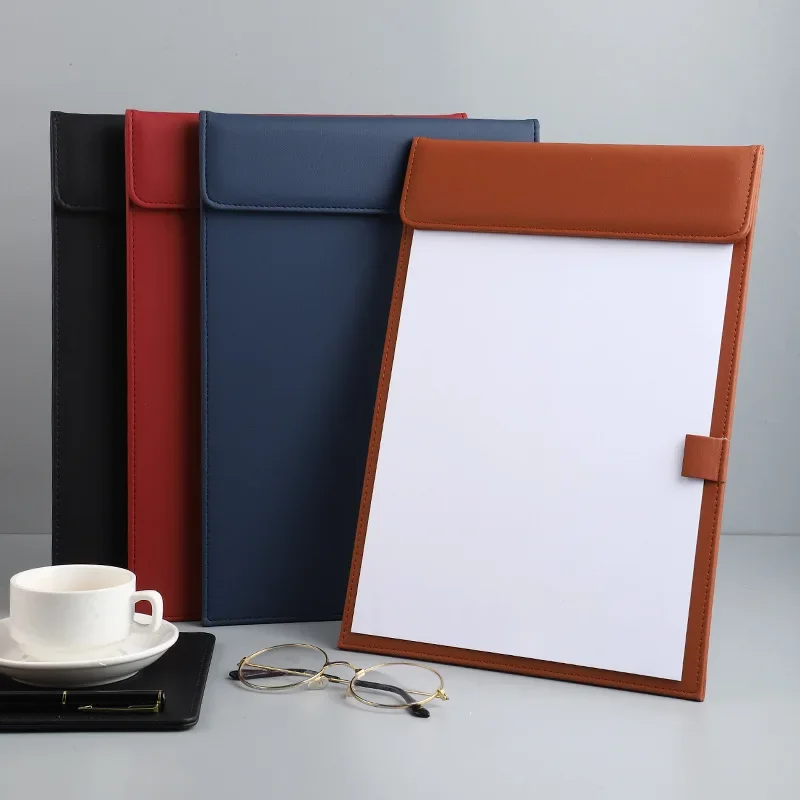 Pasta de conferência a4, pasta de papelaria de negócios, pastas de arquivo de contrato de couro, bloco de notas, placa de clipe, grampos de escrita, escritório, escola