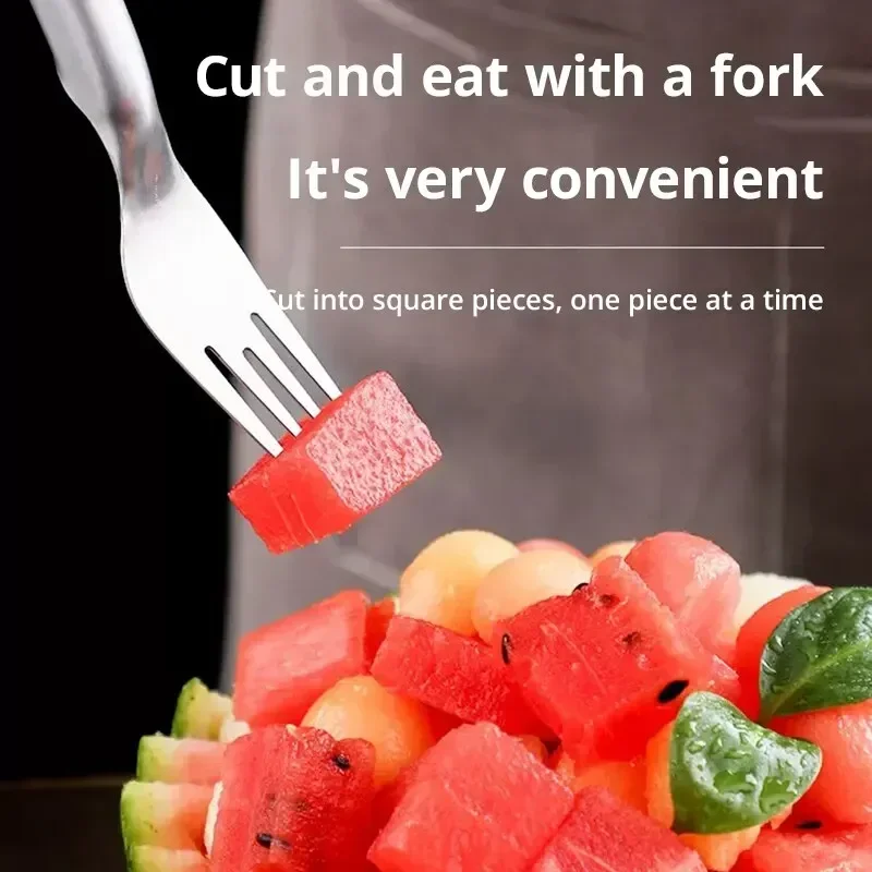 1pc Multi-purpose Portable 2In1 Watermelon Fork Slicer Watermelon Slicer Cutter Knife Stainless Steel Kitchen Fruit Cutting Fork