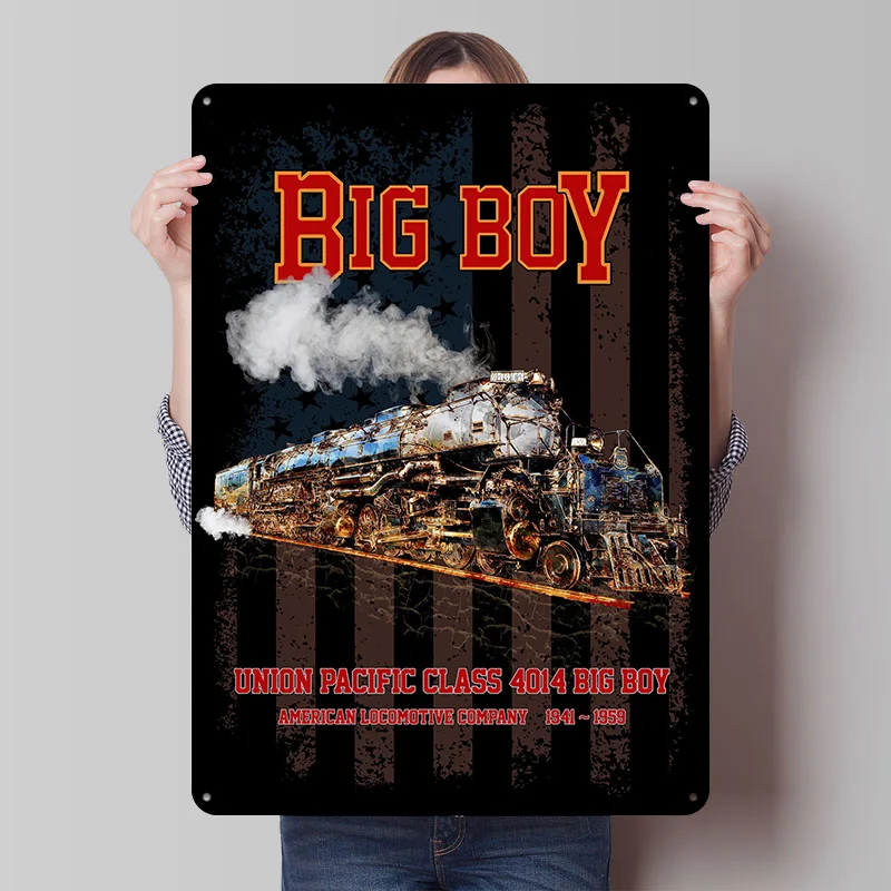 Big Boy Vintage Dampflok Amerikanisches Blechposter Individuelle Wandkunst Vintage Metallschilder Retro Blechplakette für Männerhöhle Dekoration