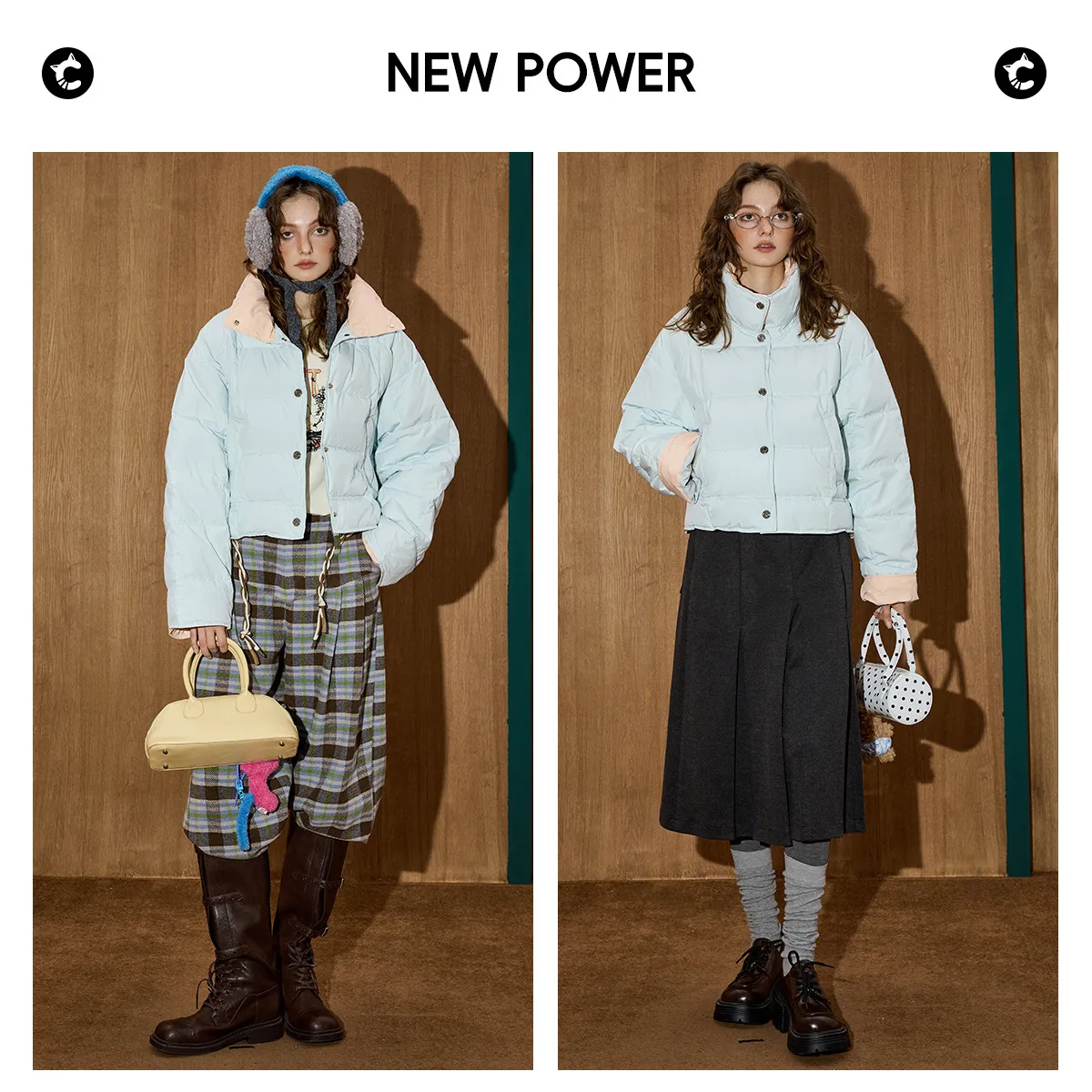 Coolhut 90% dons korte damesjas winter opstaande kraag kleurblok parka fris esthetisch gewatteerd jack met contrasterend paneelontwerp