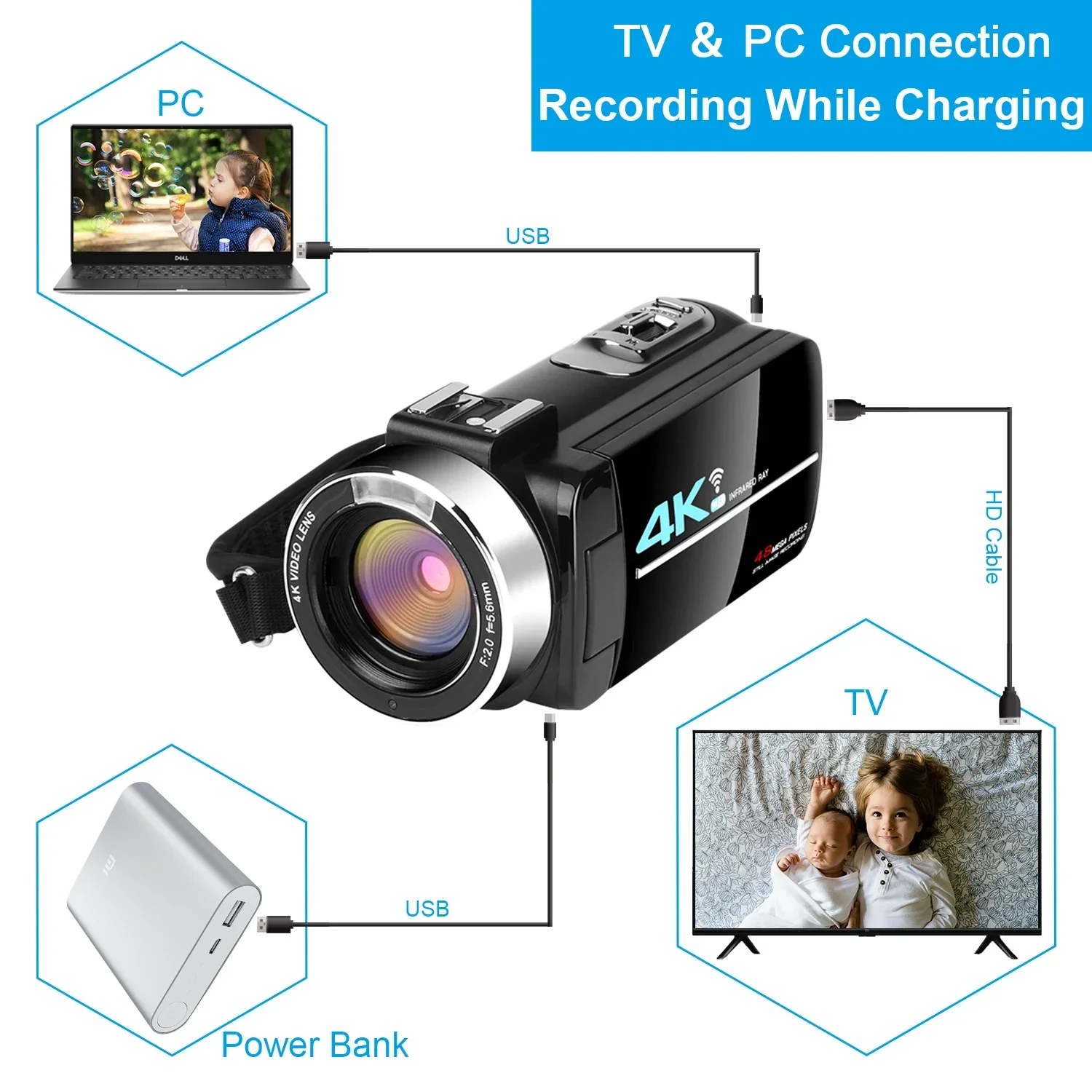 4K Video Cameras for Photography 56MP WiFi Livestream Webcam Camcorder 18X Digital Zoom IR Night Vision Vlog Camera for YouTube