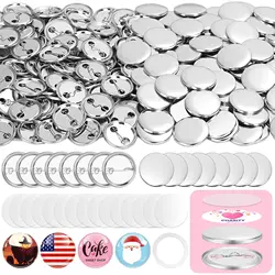 100 Pieces Blank Button Making Supplies 25-75mm Round Badge Button Parts Include Metal Shells Back Cover Clear Film Components