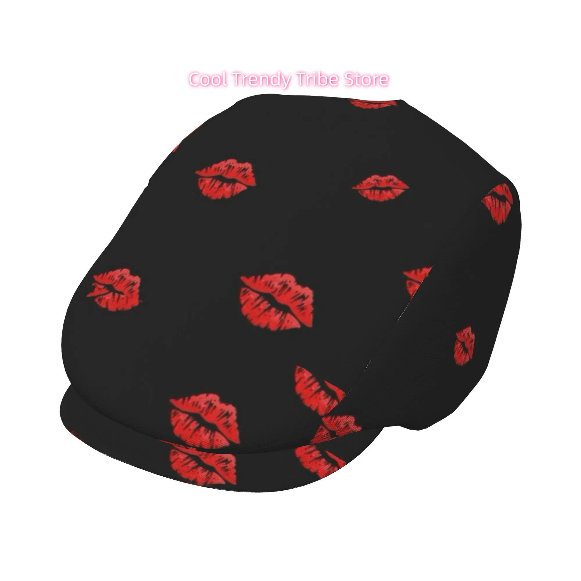 1pc Dark Style Red Lips, Mysterious Lip Mark Elements for All-Over Printed Beret, Retro Newsboy Cap, Unisex, a Must-Have Fashion