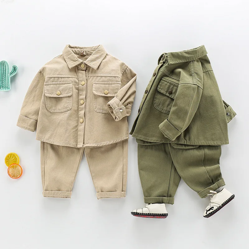4965 Baby Clothing Set   Autumn Spring New Boy's Suit Shirt Coat+Pant Cool 1-7Years Kid's Two-piece Suit