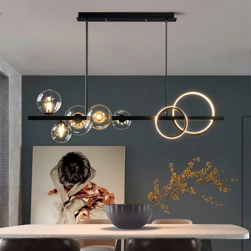 Nordic Long Led Chandelier Black Kitchen Table Living Room Chandelier Modern Indoor Lighting Fixtures