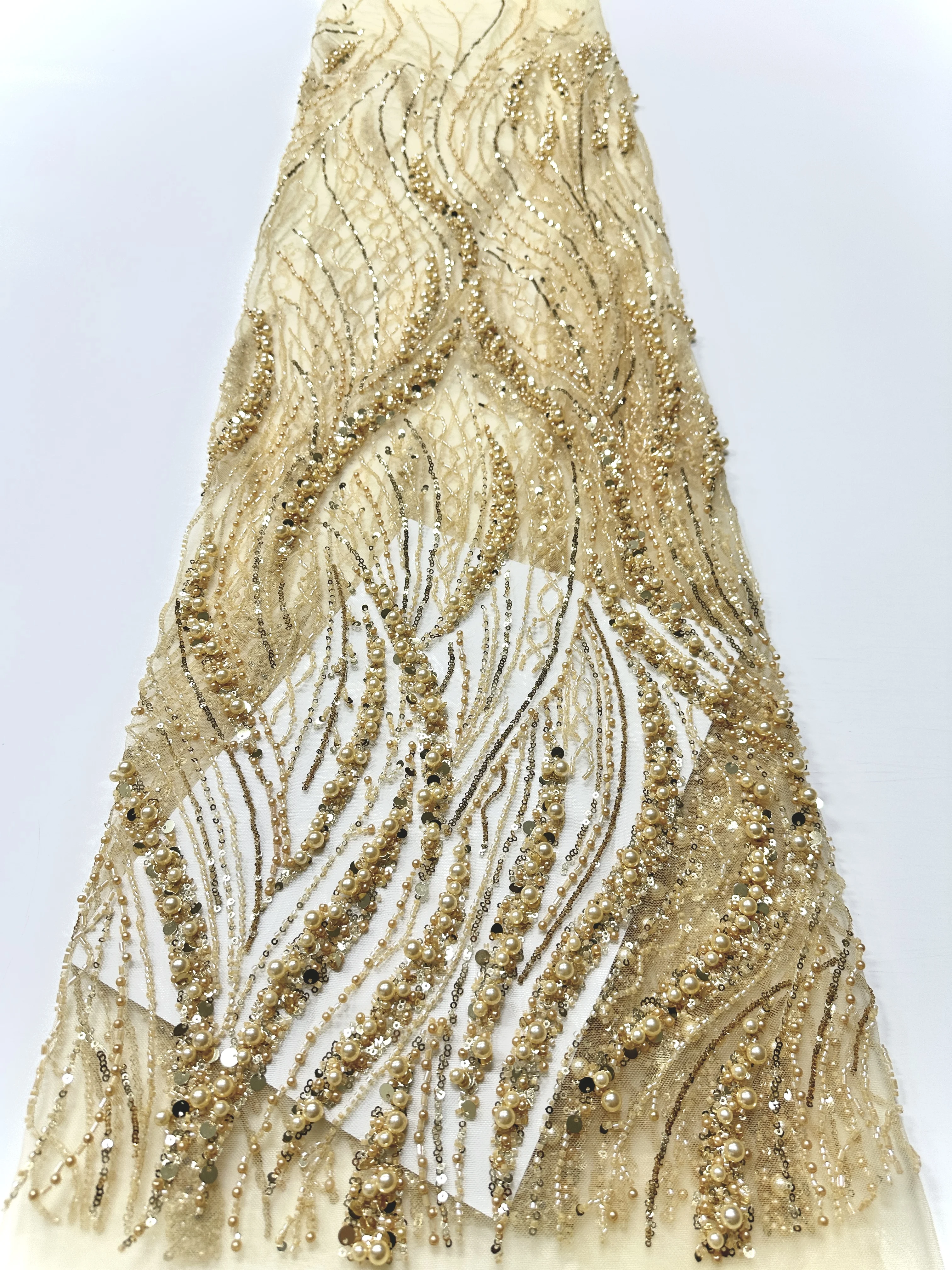 

French Beaded Sequins Lace Fabric High Quality 5 Yard Mesh Tulle African Lace Fabric Nigerian Wedding Dress for Women ST95KM3