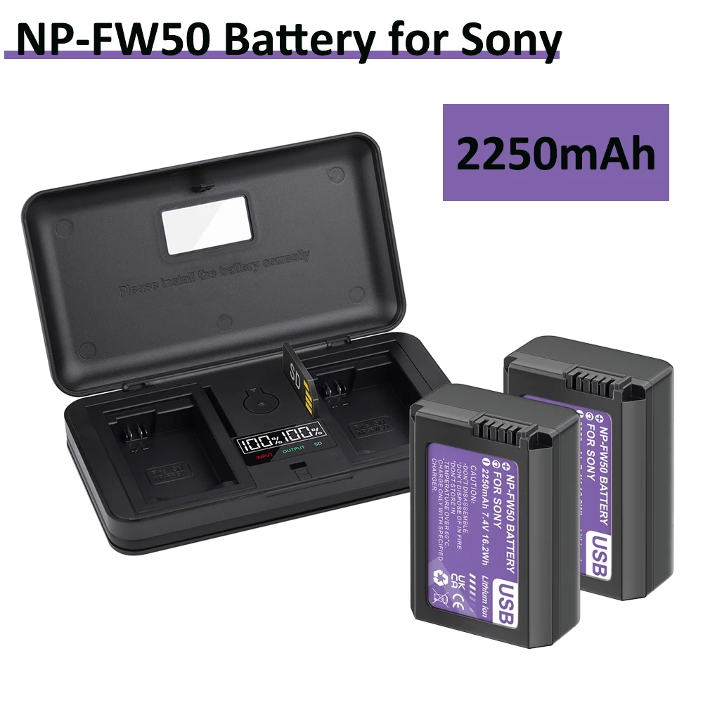 NP FW50 NP-FW50 Battery for Sony Alpha A6500 A6300 A6000 A5000 A3000 A7 A7M2 A7R 7SM2 Camera NPFW50 Batteries with USB Charger