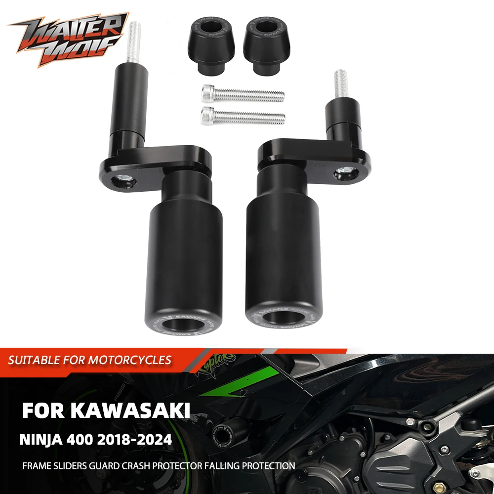 อุปกรณ์เสริมรถจักรยานยนต์ ตัวกันล้ม ตัวป้องกันเฟรม บังโคลน ตัวกันกระแทกโช้คหน้า สำหรับ Kawasaki Ninja 400 ปี 2018-2024