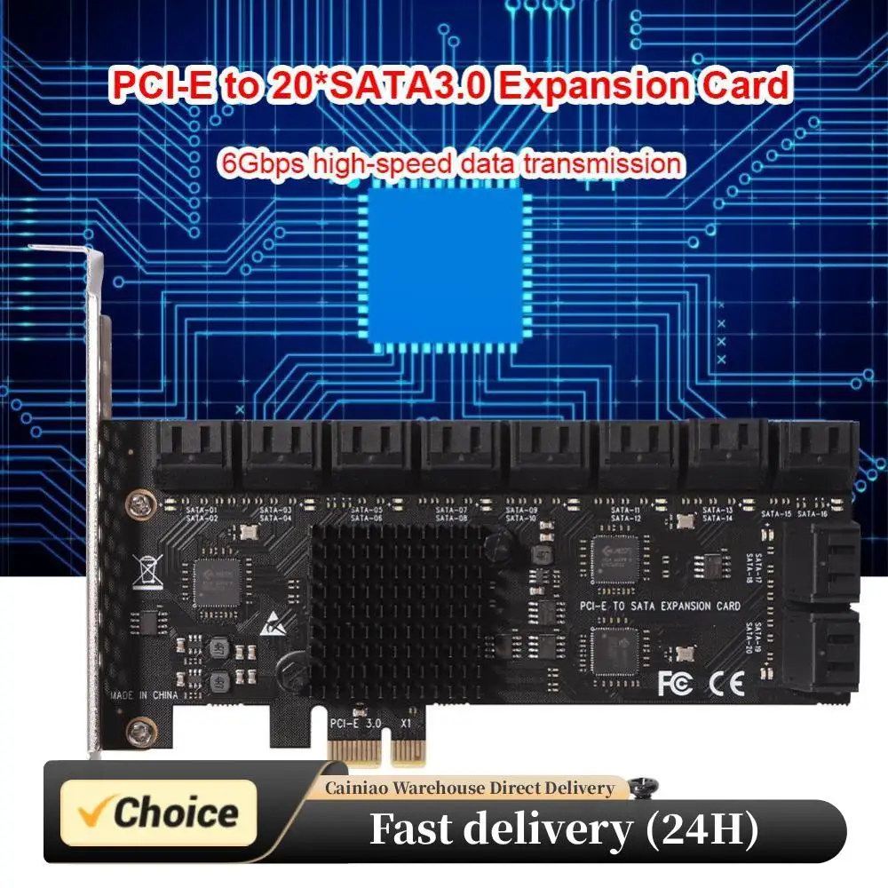 

PCIe to 20/16/12 Ports SATA 3 III 3.0 6 Gbps SSD Adapter PCI-e PCI Express x1 Controller Board Expansion Card Support X4 X8 X16