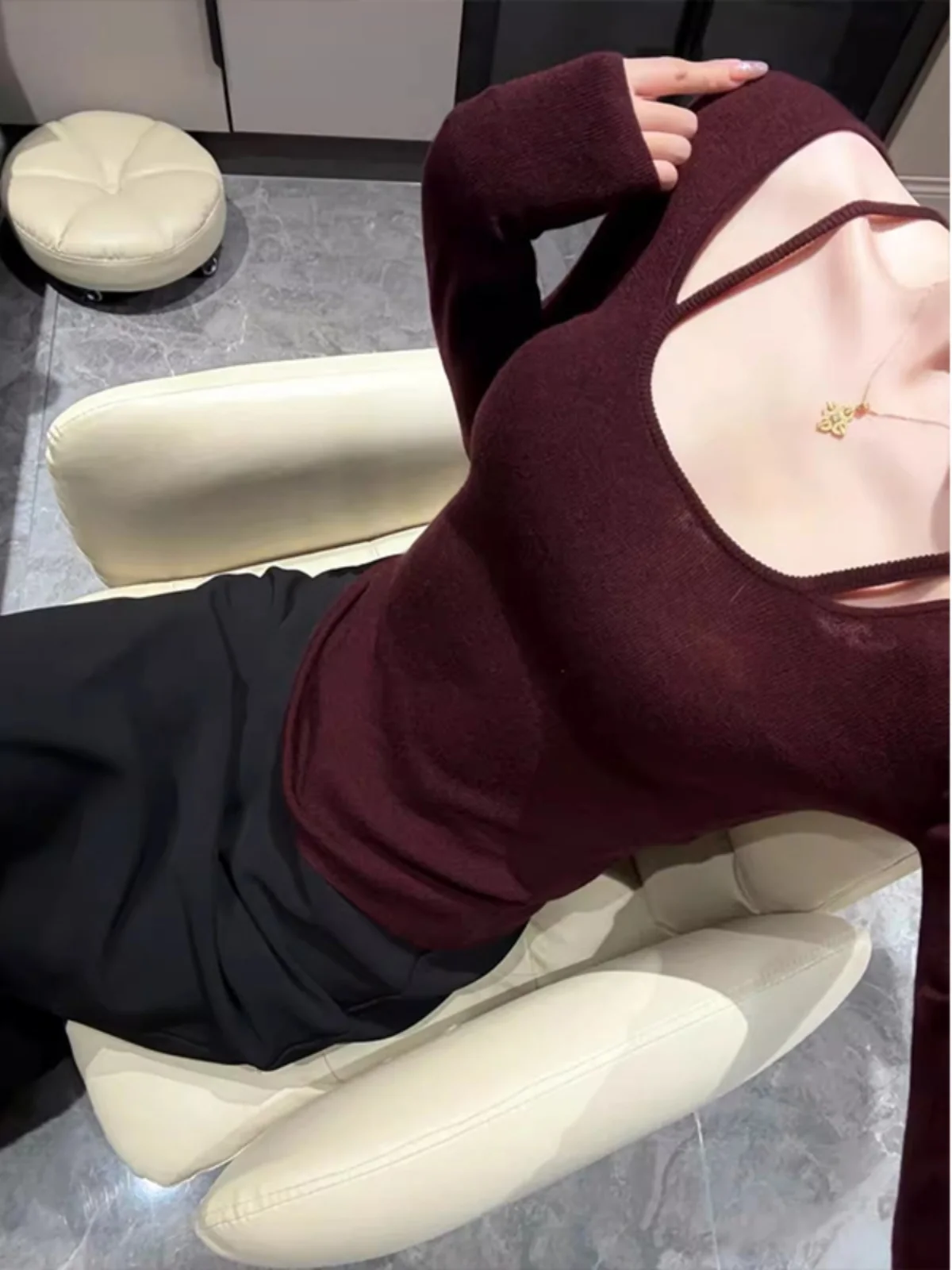 

Sli Knitted Base irt Women's Autumn Winter Unique Beautiful Inner Wear Red Thin Strap New Year Special Design Top