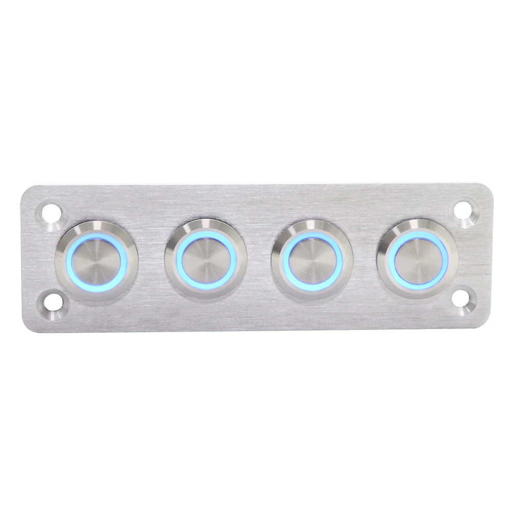 4/6 Gang On-off Switch Panel Self-locking Blue Light Stainles Steel Button Switch for 12V-24V Boat Yacht Marine Car Switch Panel