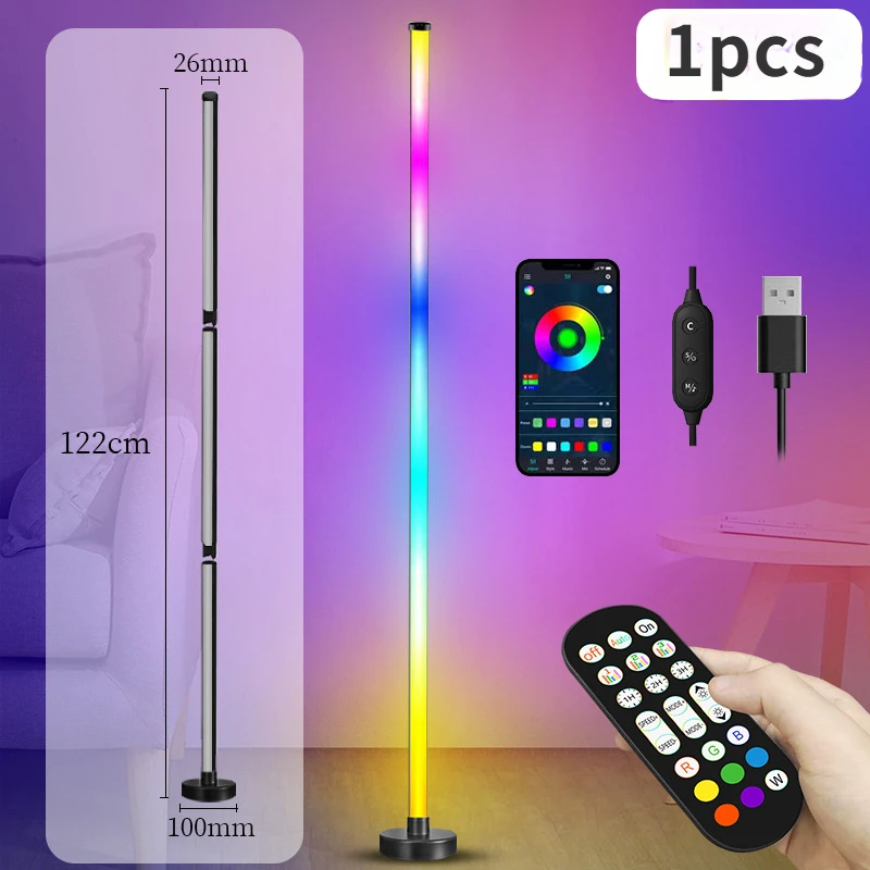 Smart RGB Floor Lamp with Music Sync  Modern Mood Lighting LED Stand Lights for Bedroom Game Room Living Room Decor