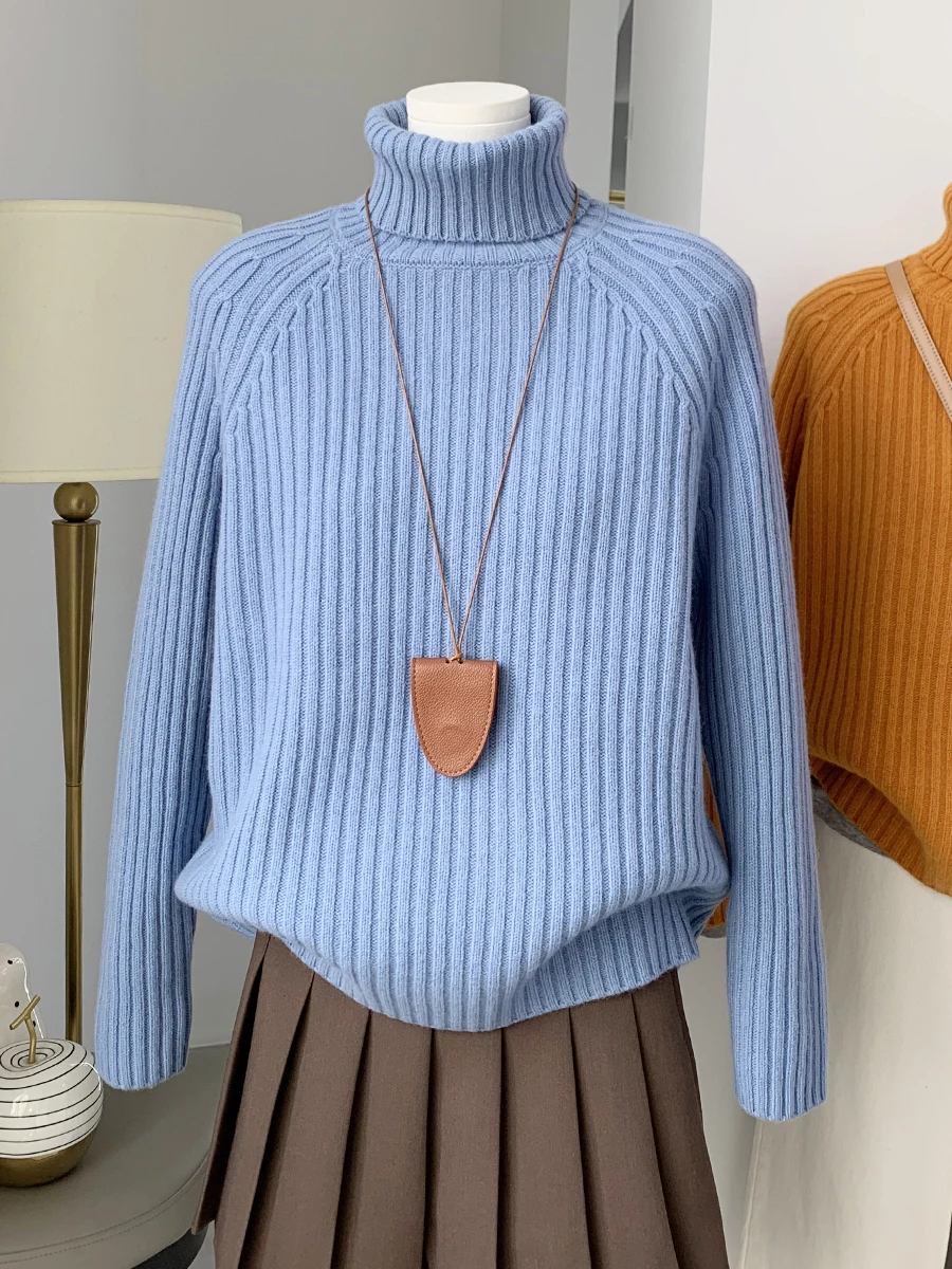 Damen High Ne Strickpullover Lazy Sle Gestreifter Pullover Warme Innenbekleidung Basis irt Herbst Winter Neuankömmling Loose Fit