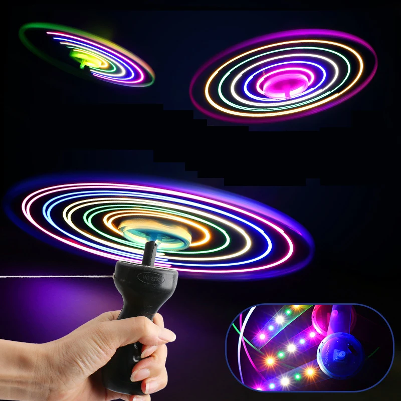 1pc Pull Wire Glow UFO Funny Spinning Flyer Luminous LED Light Handle Top Toys for Kids Gifts Outdoor Sport Parent-child Game