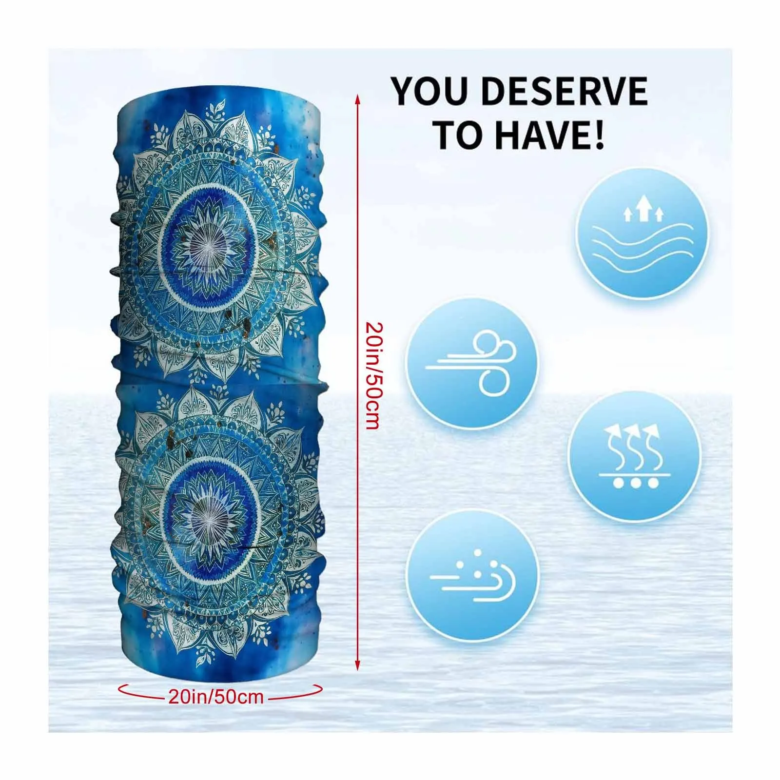 Mandala Patterns, Blue Background, Intricate Design Novel Design Multi-Functional Print Scarf Suitable for Outdoor