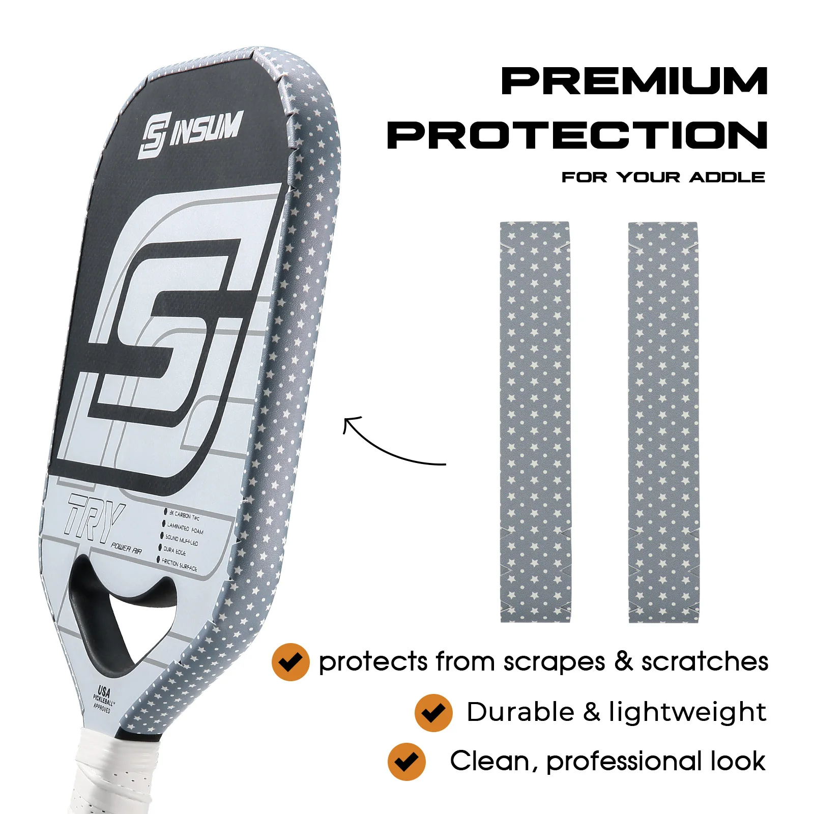 

20mm/23mm/26mm INSUM Pickleball Racket Edge Tape Fits Most Sizes of Pickleball Rackets Head Edge Guard With Eraser