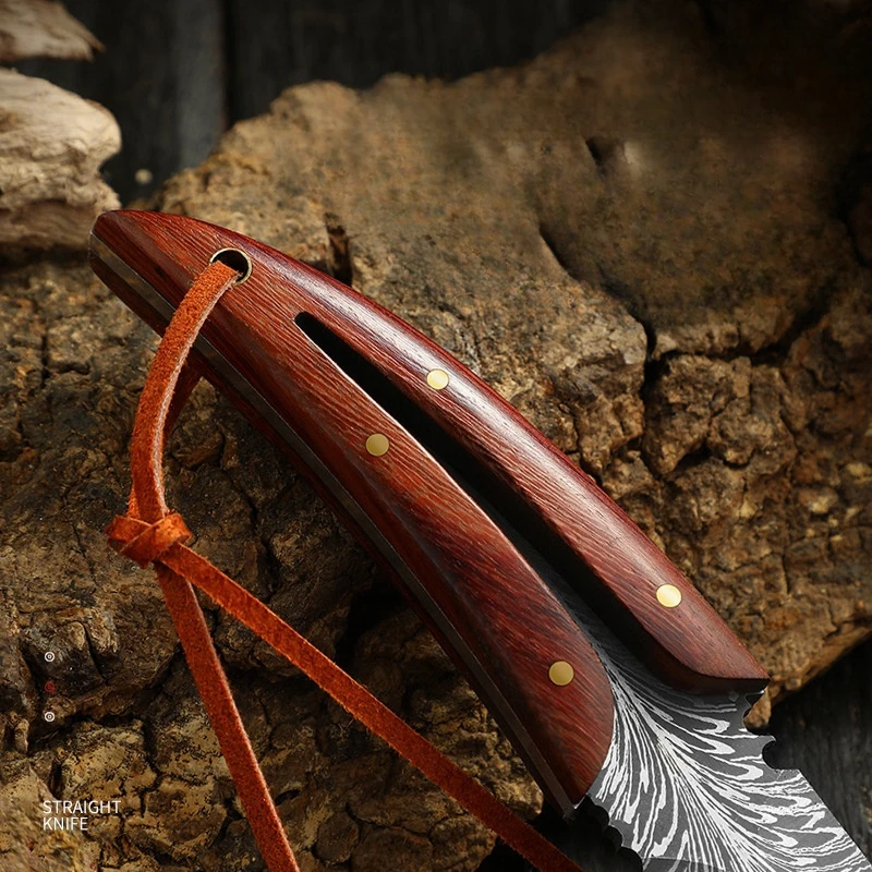 Feather Pattern Outdoor Portable Small Straight Knife Wilderness Straight Knife Portable Knife image 4
