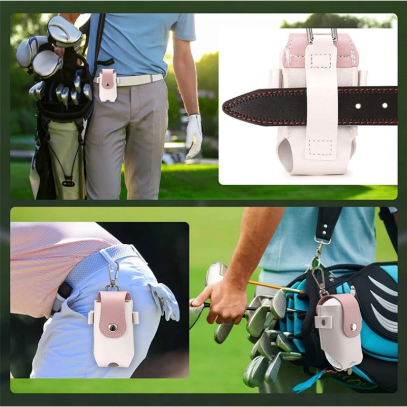 Golf Ball Mini Bag PU Leather with Golf Tees Golf Ball Pouch Hang on Waist Bag Golf Belt Gift for Husband Golf Sport Accessories