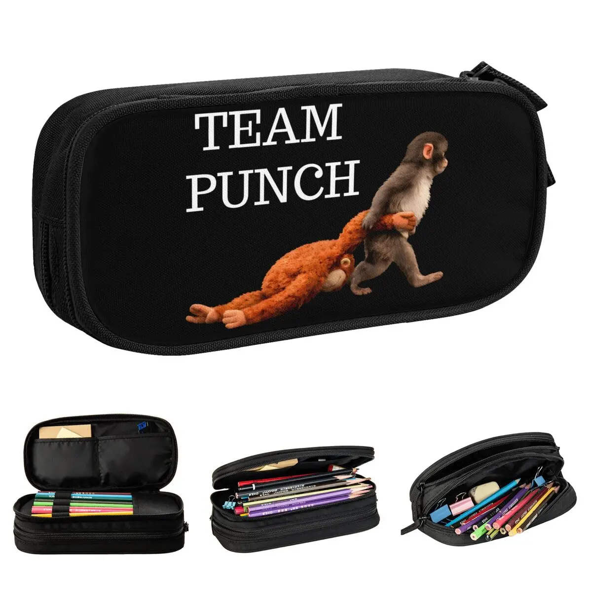 Niedliche Punch Monkey Federmäppchen, Stiftebox, Stifthalter für Mädchen und Jungen, große Kapazität, Tasche, Büro, Reißverschluss, Schreibwaren