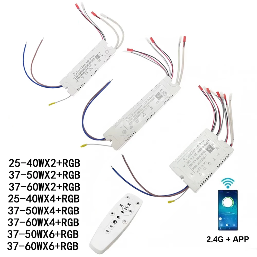 Intelligent LED Driver (25-40W)X2 (37-60W)X2 (37-60W)X4+RGB APP Control and 2.4G Remote Control LED Transformer