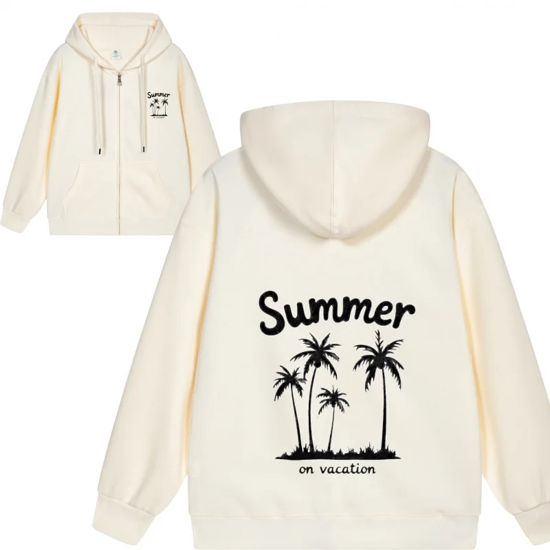 Men's Zip-Up Hoodie Summer Scene With Palm Trees 2025 New Style Casual Couples’ Style Casual and Loose