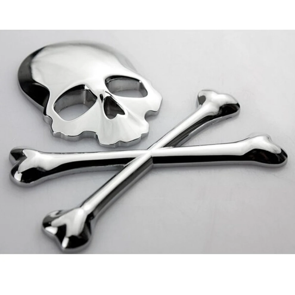 Car Auto Truck 3D Metal Skull Head Logo Emblem Sticker Decal Self-adhesive Badge Car Motorcycle Decoration Accessories Silver