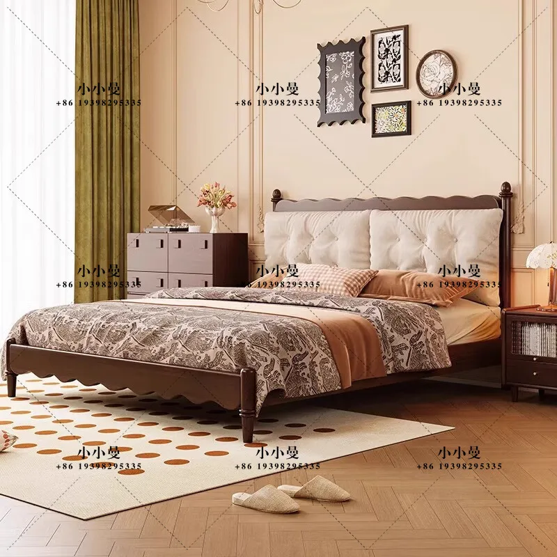 Retro double bed modern simple 1.5 meters antique master bedroom head soft bag