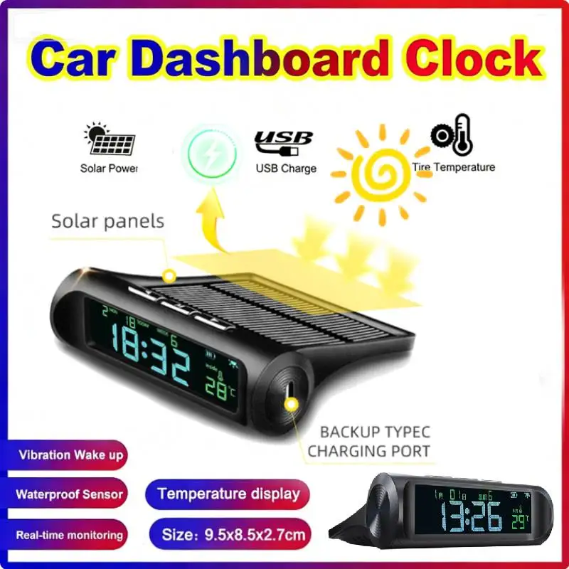 

Car Digital Solar Clock With LCD Time Date In-Car Temperature Calendar Display USB Cable Charging for Outdoor Personal Car Part
