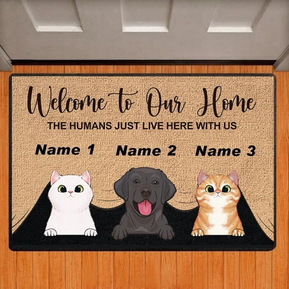 VIKAMA Custom Pet Welcome Doormat Warm Hand-Painted Cat and Dog Designs Entrance Hallway Adorable Home Decor