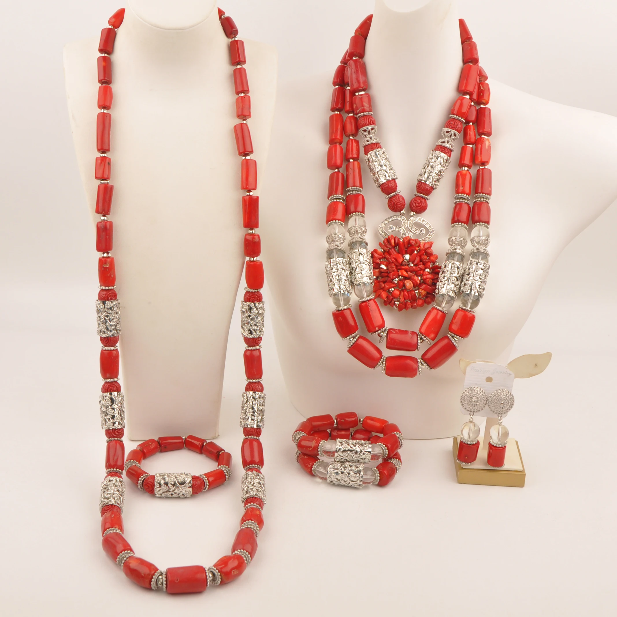 Natural coral Necklace Red Wedding African Jewelry Set Group Fashion Nigeria