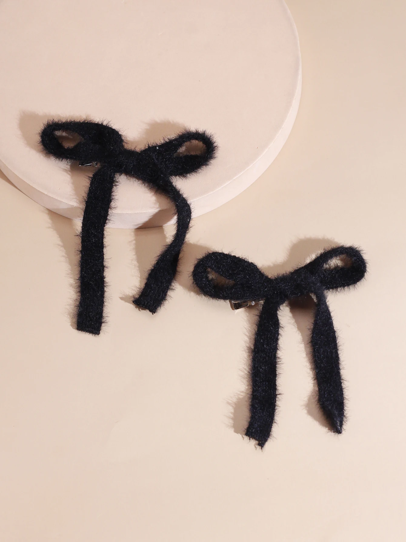 Lystrfac 2Pcs/Lot Knitted Plush Hair Bow For Women Girls Mohair Hairpin Simple Top Hair Clip Ladies Hairgrips Hair Accessories