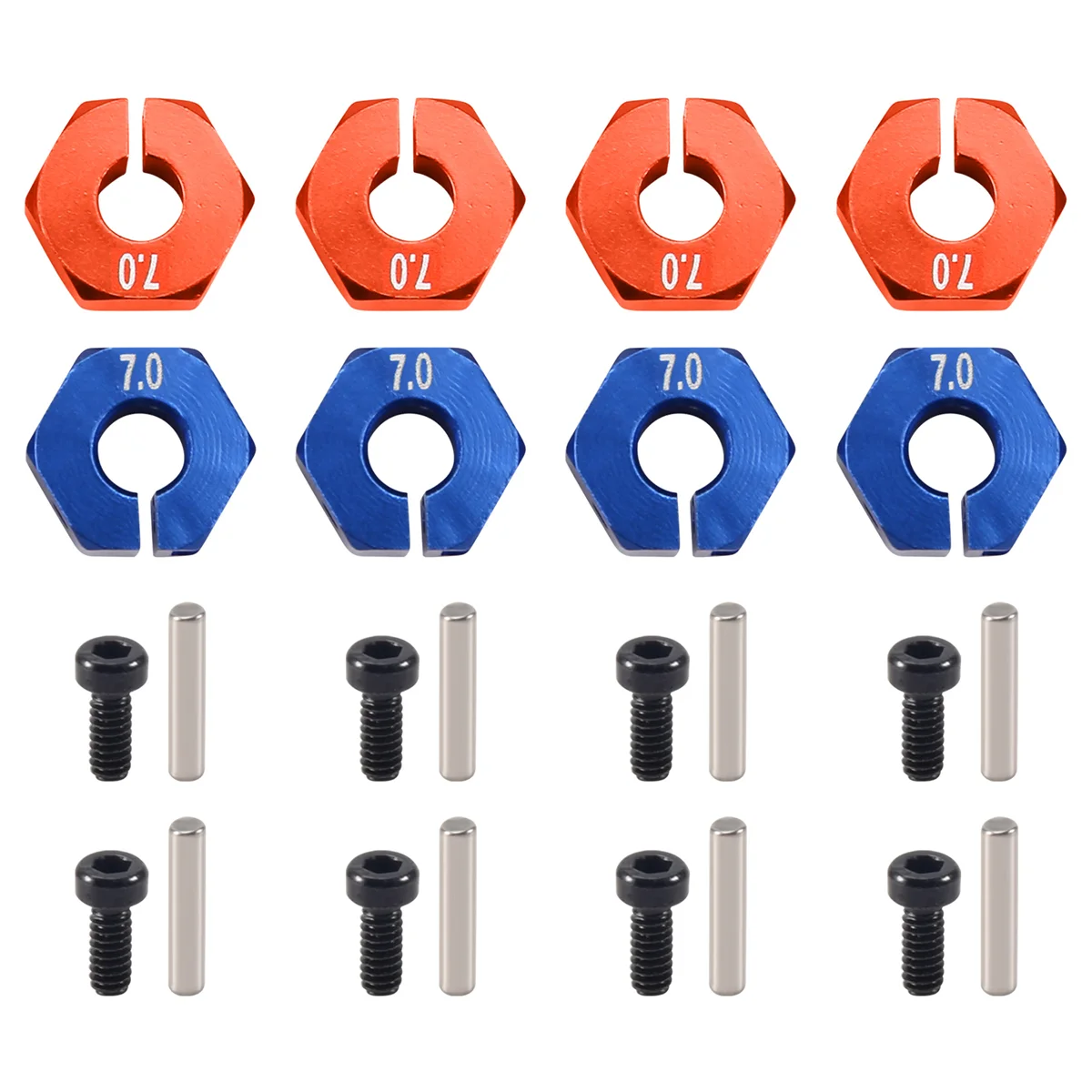 

AU68-4 Pcs Aluminum 7mm Thickness Wheel Hex 12mm Drive Hub with Pins Screws for RC Car Crawler Trucks Slash