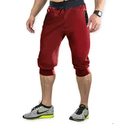 2023 New Solid Color Capri Pants Elastic Waist Men Drawstring 3/4 Length Cropped Trousers Sweatpants