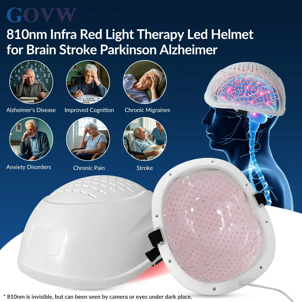 GOVW Portable 810nm Infrared Light Brain ATP Production Therapy Photobiomodulation Helmet for Alzheimer Parkinson PTSD Dementia