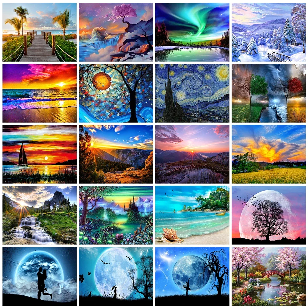 DIY Diamond Painting Round Landscape Cross Stitch Kit Embroidery Beach Picture Mosaic Art Diamond Painting New Collection 2022