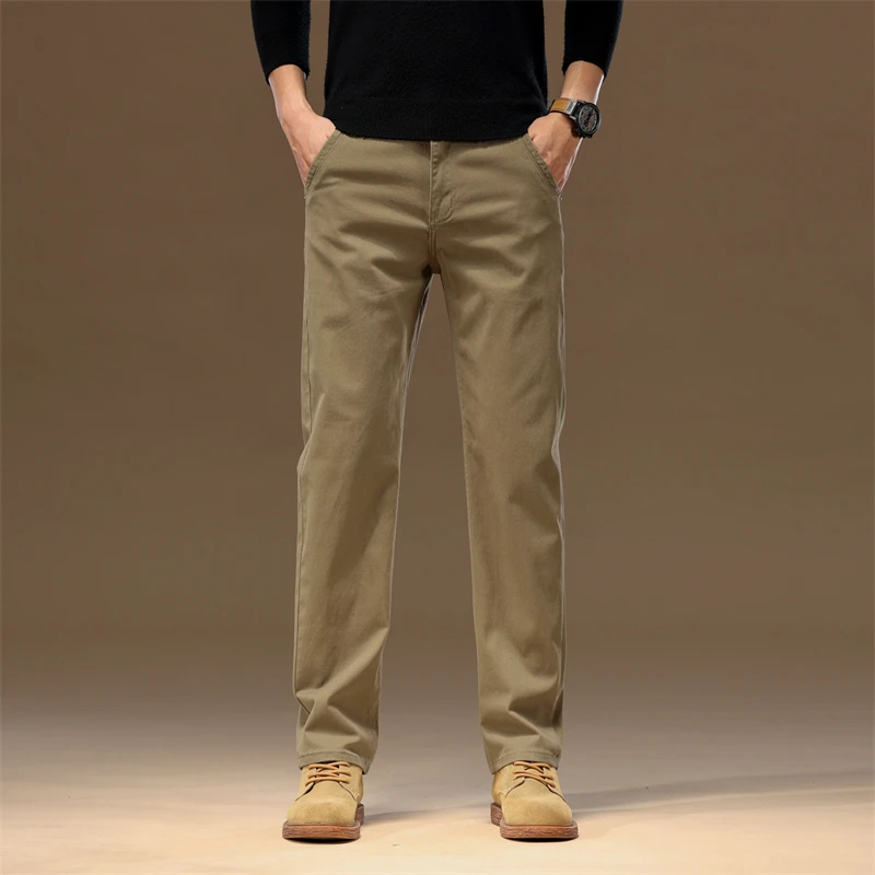 2024 Pure Cotton Casual Pants Men\'s Autumn Stylish Simple and Versatile Comfortable Slim Straight Business Long Pants