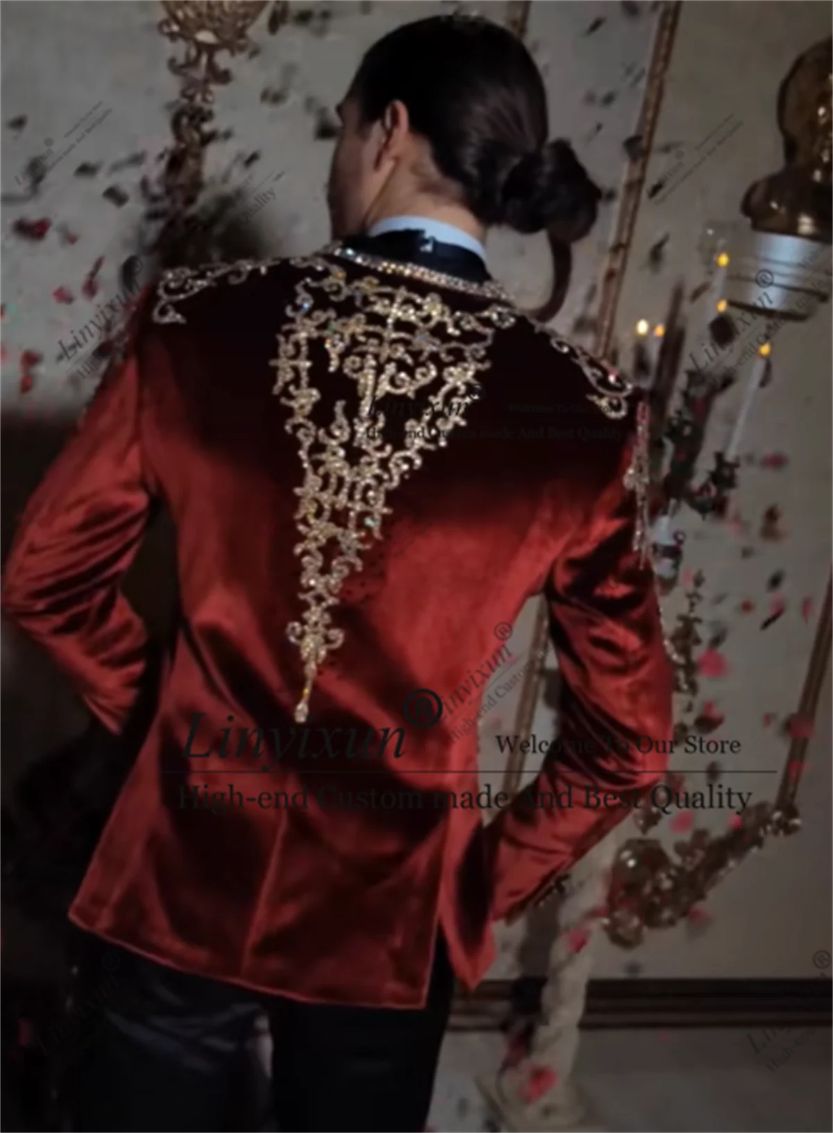 Handsome Diamond Men Suits 3 Pieces Sets Groom Wedding Tuxedos Shawl Lapel Male Prom Blazers Slim Fit Costume Homme Customized