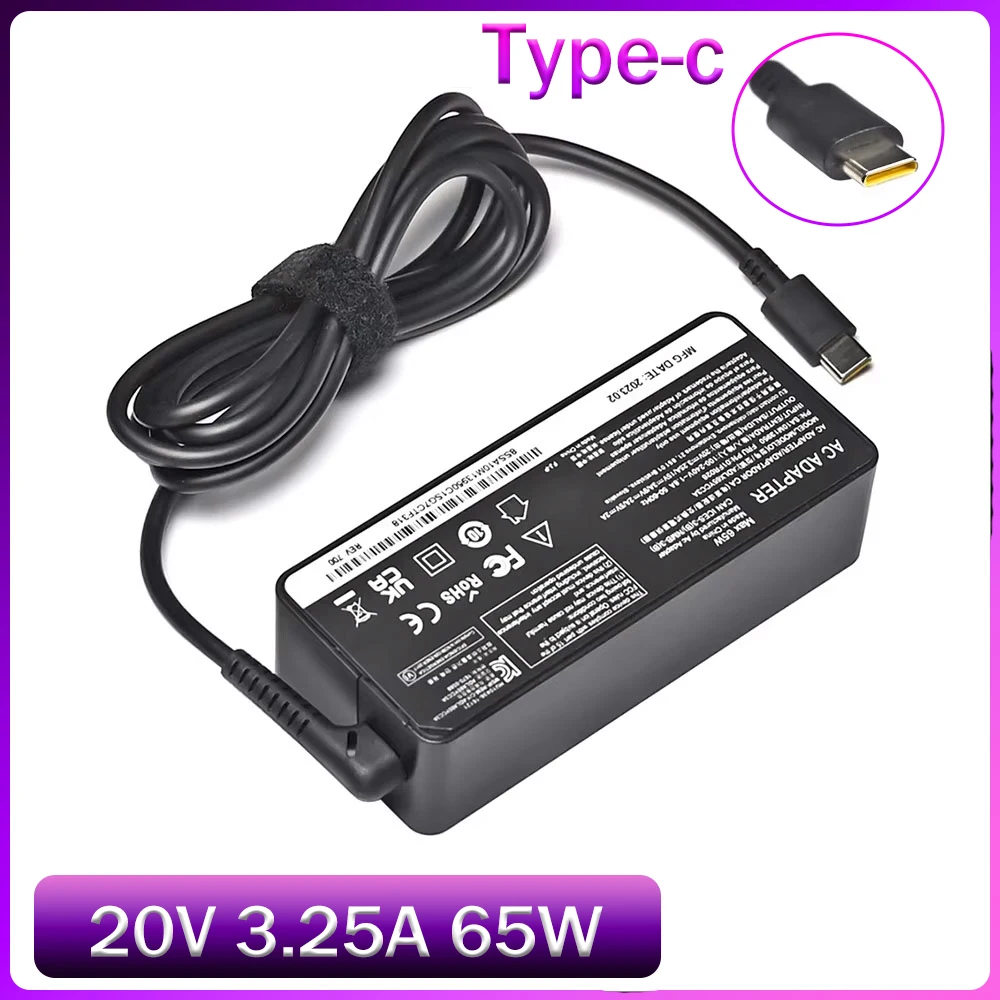 

20 В, 3,25 А, 65 Вт, USB-адаптер переменного тока типа C, зарядное устройство для Lenovo Thinkpad X1 Carbon Yoga5 X270 X280 T580 P51S P52S E480 E470