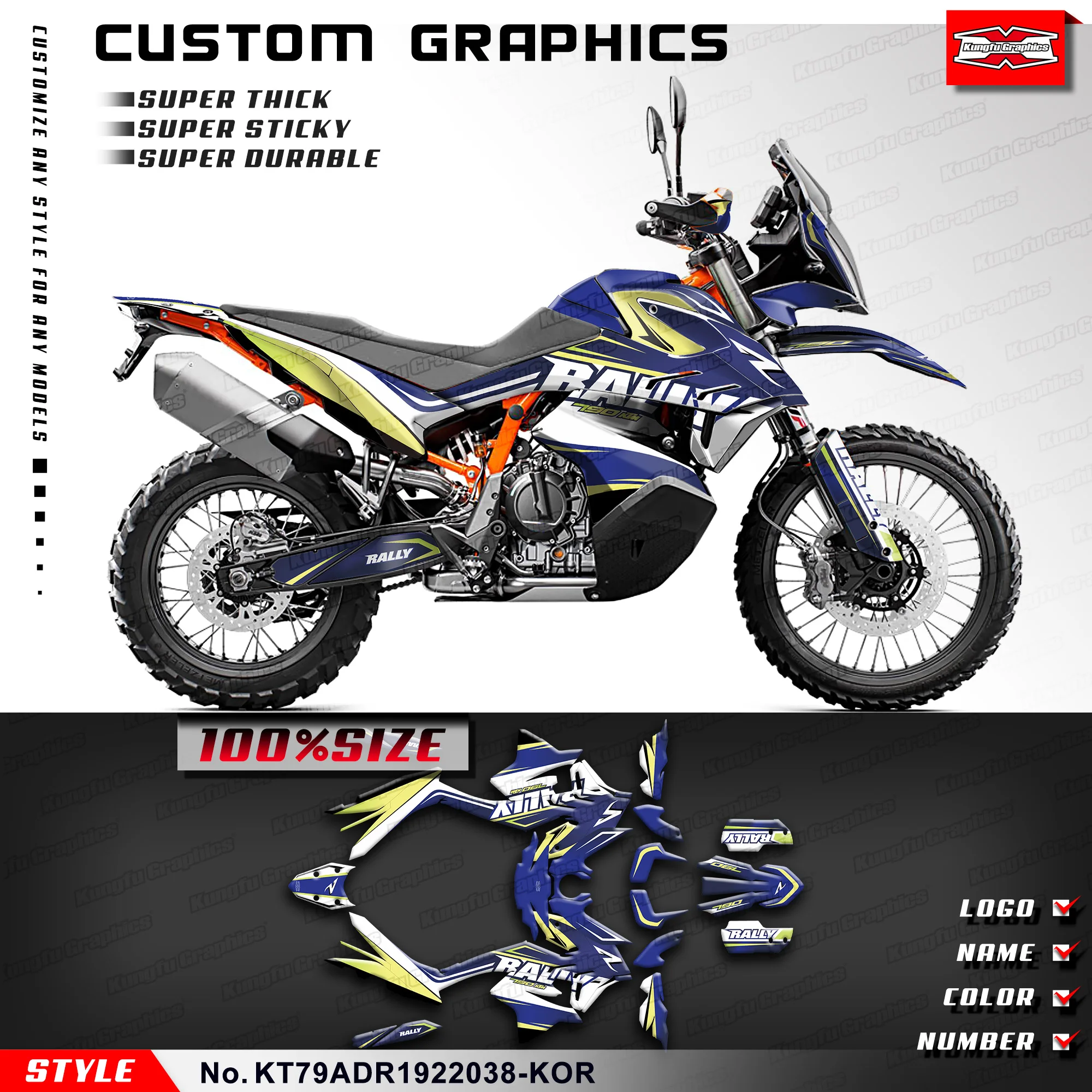 

KUNGFU GRAPHICS Adhesive Decals for KTM 790 890 Adventure R 2019 2020 2021 2022 Blue, Style No.KT79ADR1922038-KOR