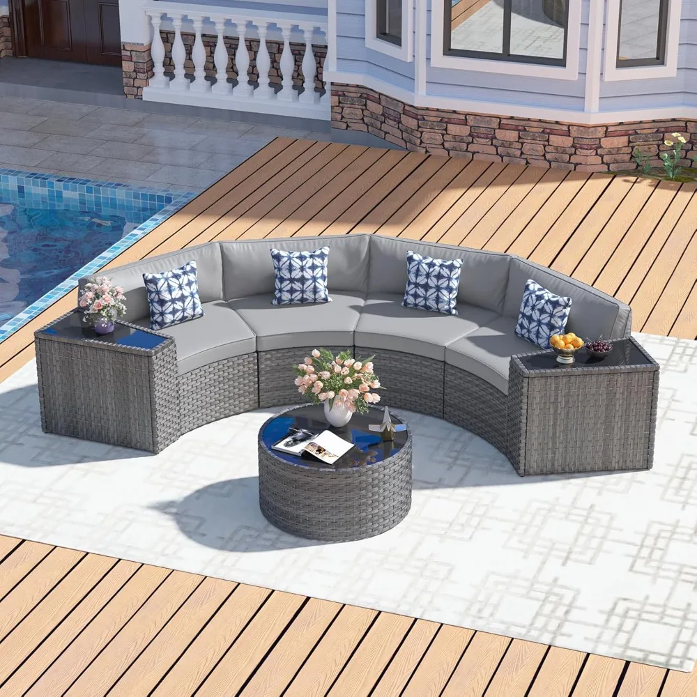 

Outdoor Patio Furniture Set with Coffee Table,7 Pieces Curved Outdoor Sectional Sofa