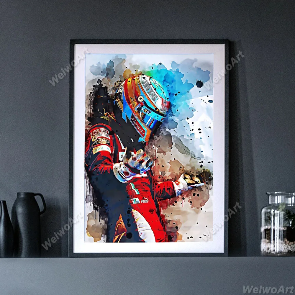 Fernando Alonso F1 Posters Racing Car Wall Art Prints Formula 1 Painting Motorsport Picture for Living Room Decor Mural