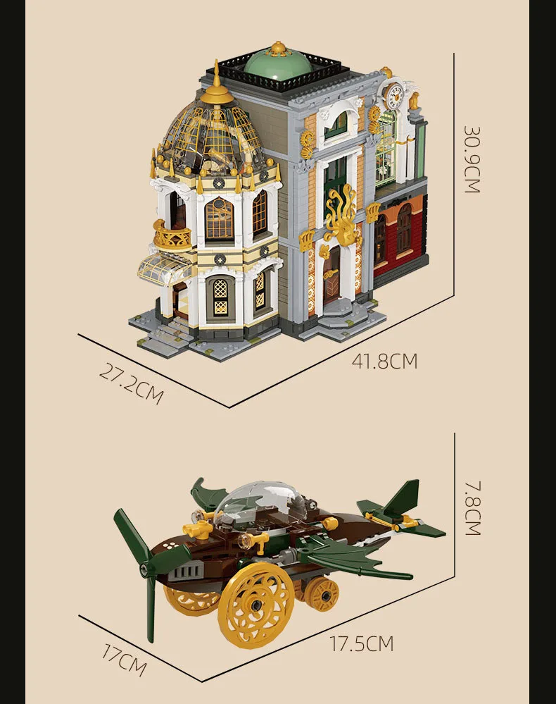 Kreative Straßenansicht-Hausbausteine mit Beleuchtung, Punk-Explorer-Architektur-Konstruktionssteine, Straßenlandschaft-Spielzeug, Heimdekoration – Detail 9