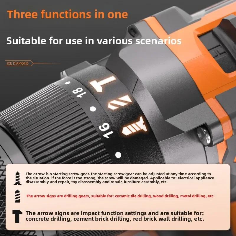 

110V/220V Cordless Brushless Hammer Drill 3 Function Impact Drill Wireless Outdoor Ice Auger Tool FA