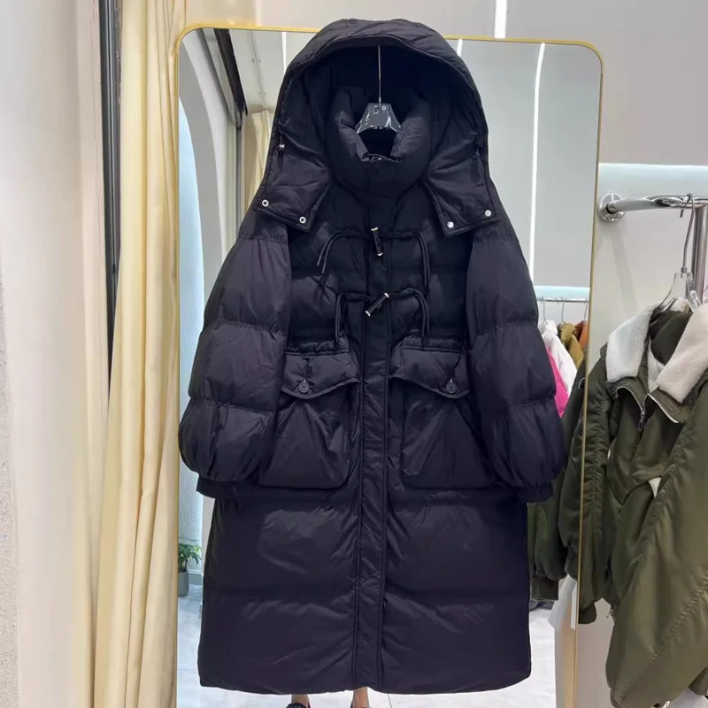 

Trendy Winter Outerwear Women's Long Hooded down Cotton Jacket Thickened Loose Coat Korean Style Commute Straight Tube Type