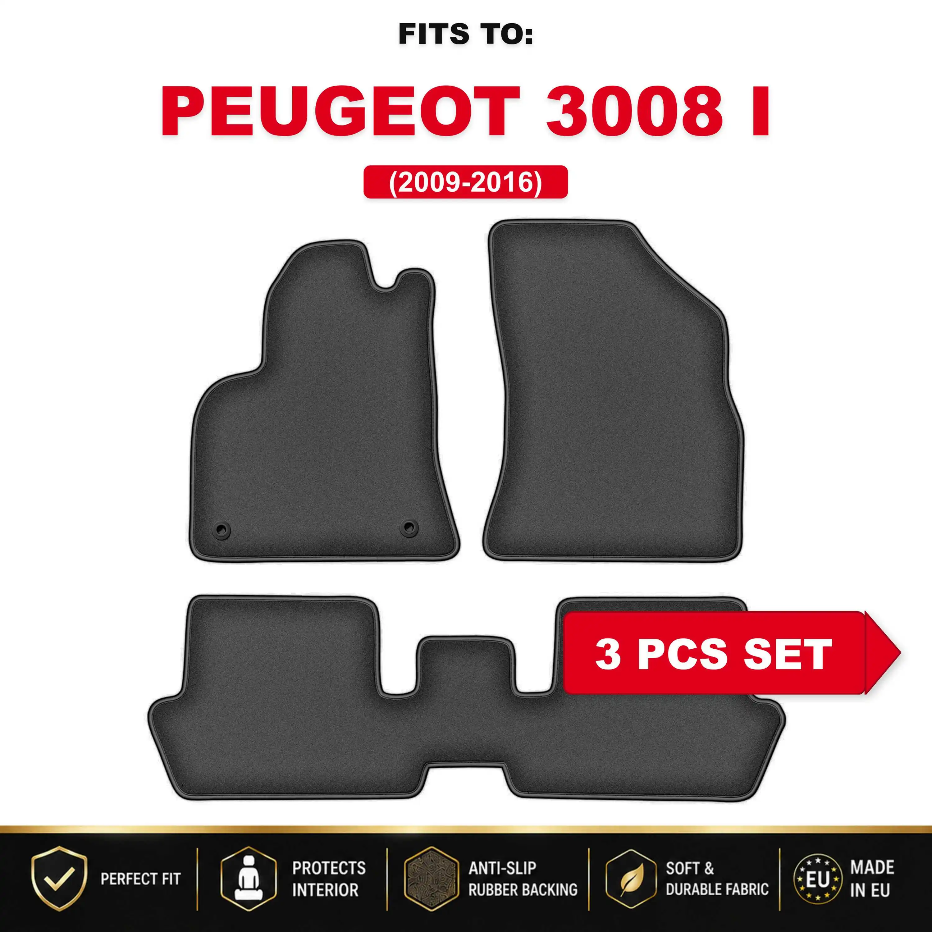 PREMIUM velours automatten voor: Peugeot 3008 I 2009-2016, passende automattenset
