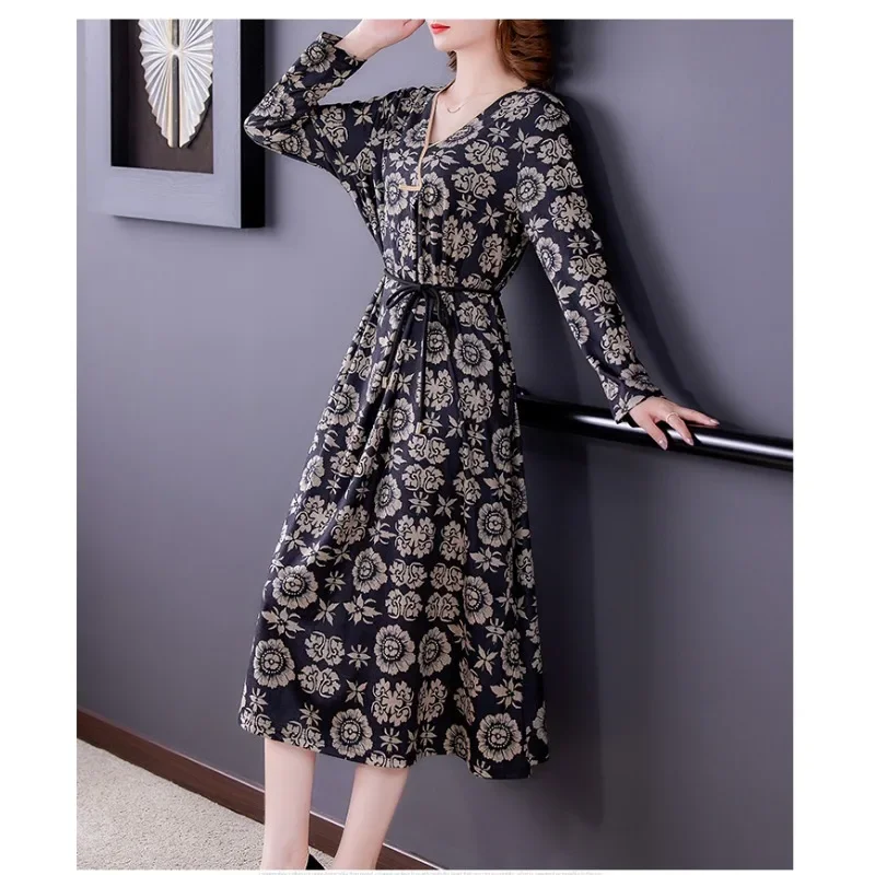 

New 4XL Autumn Winter 2023 Long Sleeves Dress for Women Plus Size Print Vintage Dresses High Quality Loose Elegant Office Ladies